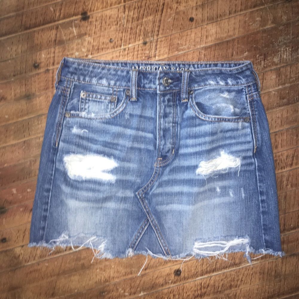 American Eagle 2 distressed, raw hem denim skirt
